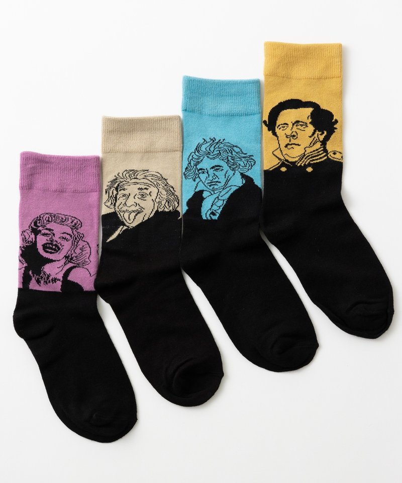 Bamboo socks [set of 4] Pop design assortment in gift box 5. Great people series 2 - ถุงเท้า - วัสดุอีโค หลากหลายสี