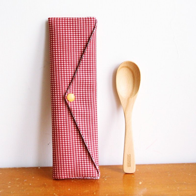 Wenqingfeng environmentally friendly chopsticks bag ~ high-quality fine grid conspicuous red Japanese storage bag hand-made tableware bag. Gift - Storage - Cotton & Hemp Red