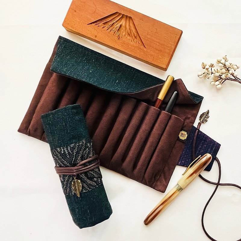 Japanese Woven Fabric - Set of Ten Roll-Up Pen Cases - Pencil Cases - Cotton & Hemp Purple