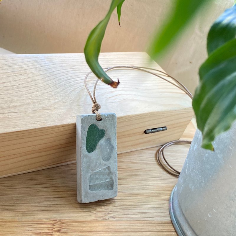 海玻璃 水泥 擴香頸鏈 手工項鍊 原創 環保 upcycling - 項鍊 - 水泥 灰色