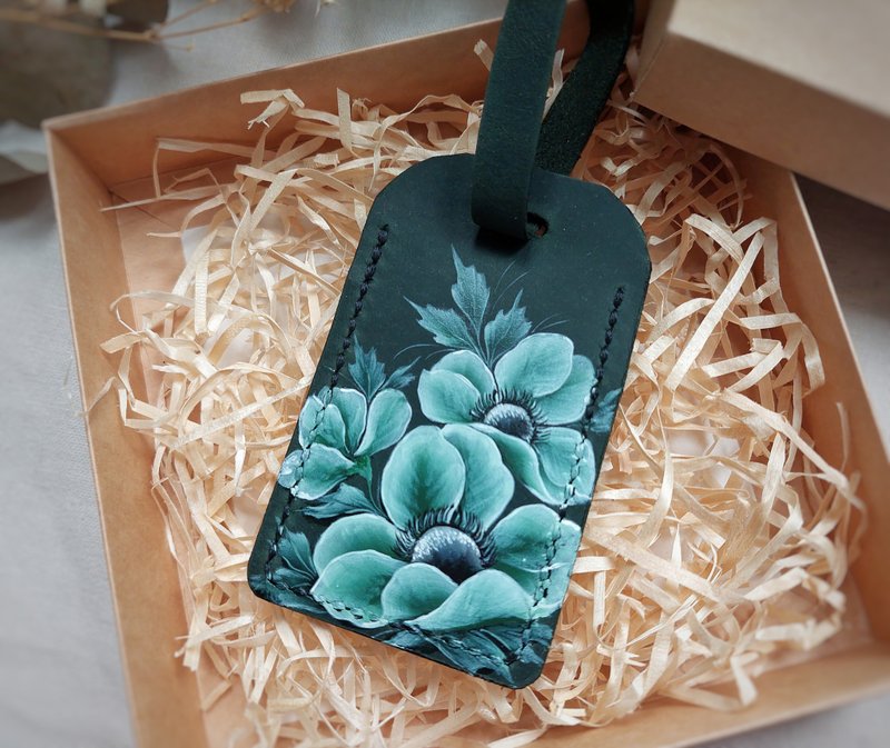 Green leather luggage tag Custom luggage tag Leather travel kit Travel bag tag - 行李吊牌 - 真皮 綠色