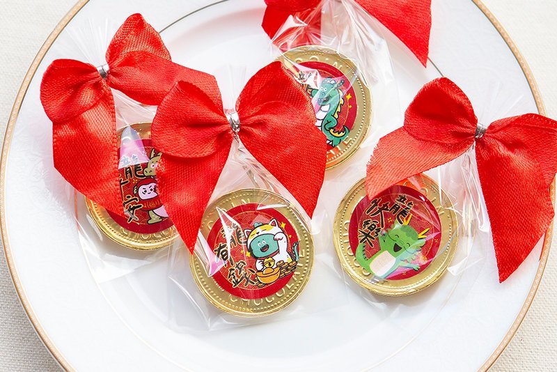 開春小禮品 龍年祝福語 女王金幣巧克力 |過年 喜氣 年節 糖果 錢 - 巧克力 - 新鮮食材 金色