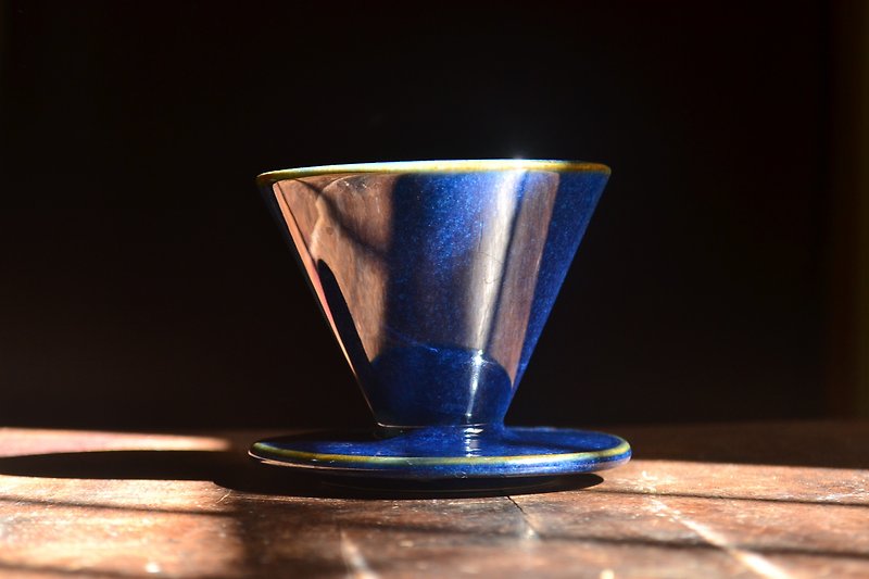 Zhanfang blue cone-shaped six-rib filter cup 01 hand-brewed filter cup coffee filter cup Mother's Day gift - Coffee Pots & Accessories - Pottery Blue