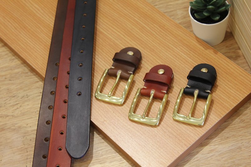 [Mini5] Sparkling face belt (black) / hand dyed vegetable tanned leather 3.2cm wide belt - Belts - Genuine Leather 