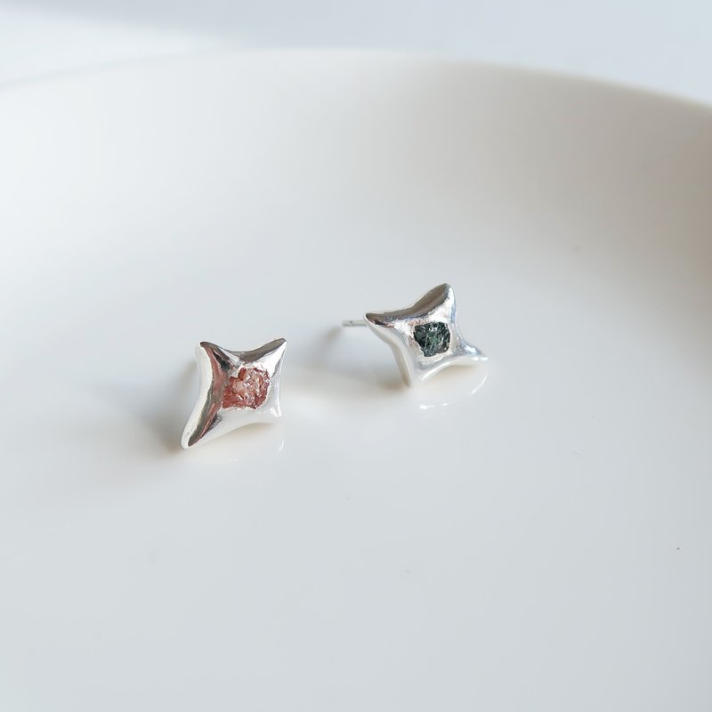 999純銀 閃耀 星星 厚款 彩色藍寶石 耳環 耳夾 免費包裝 - 耳環/耳夾 - 純銀 多色