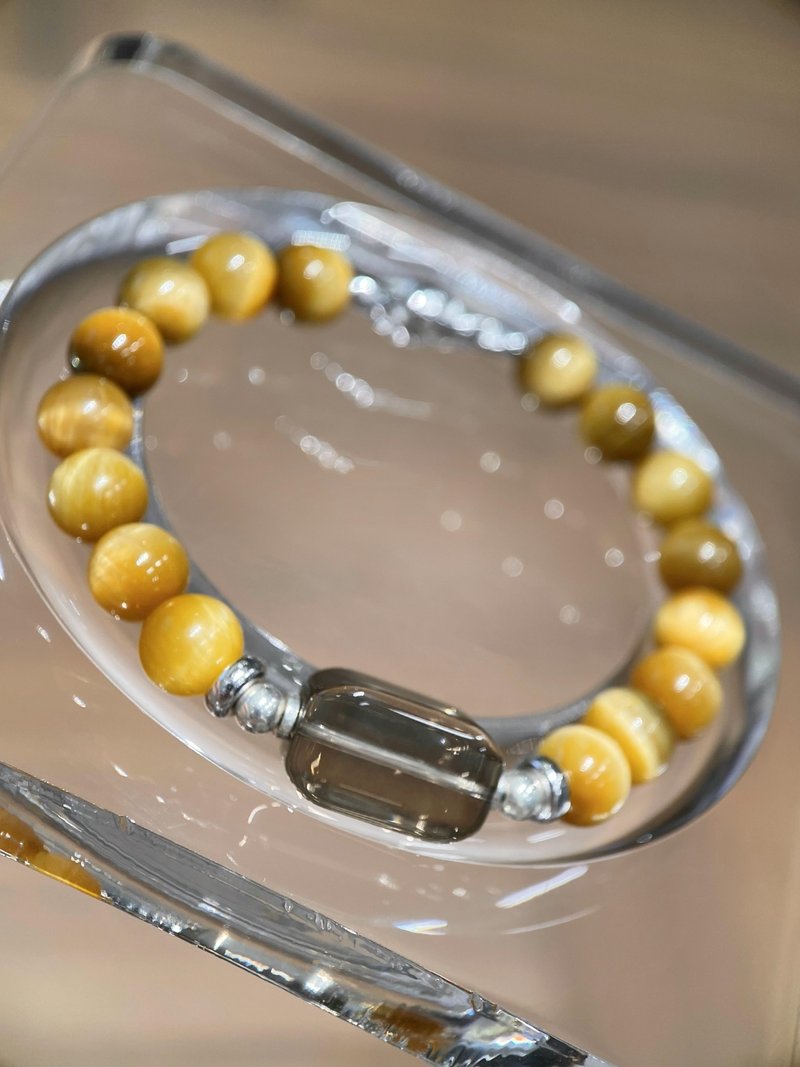 Golden Tiger's Eye, Smoky Quartz, S925 Sterling Silver, 8mm Bracelet - Bracelets - Crystal 