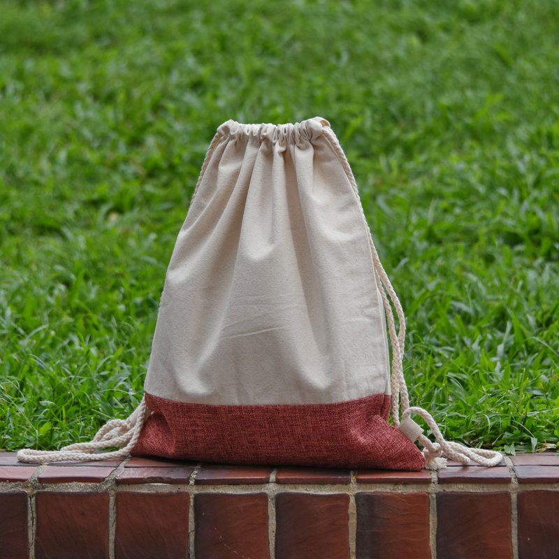 Drawstring backpack/drawstring bag/drawstring pocket~ Linen and linen series (B193) RS - Drawstring Bags - Cotton & Hemp Pink