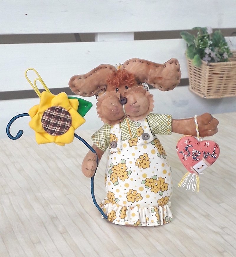 Sunflower Bunny Memo Clip - ตุ๊กตา - ผ้าฝ้าย/ผ้าลินิน สีเหลือง
