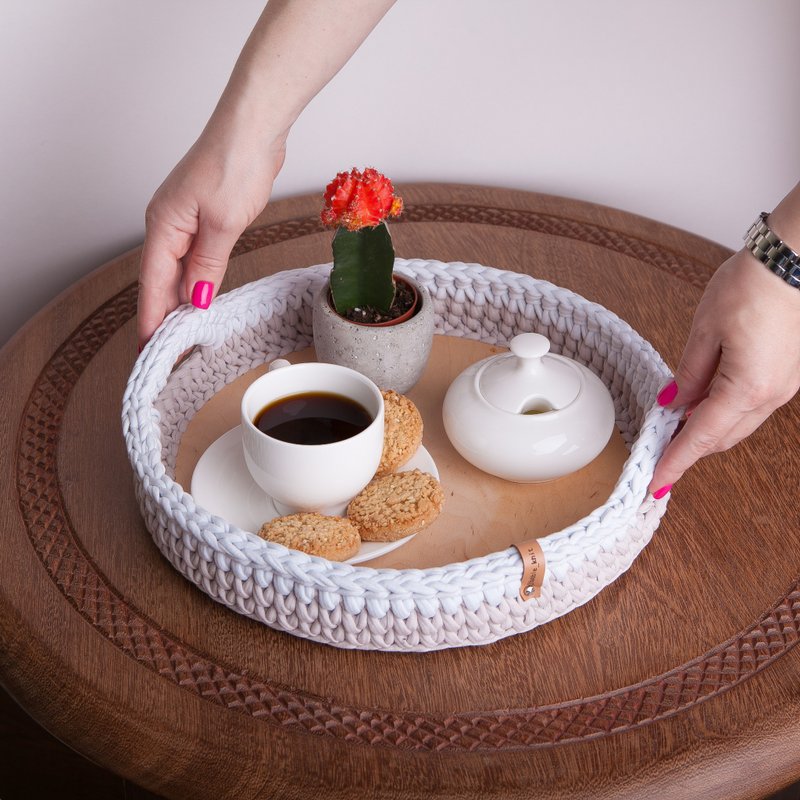 Decorative wooden tray with handles. Wood tray with handles. Tea tray - จานและถาด - ไม้ 