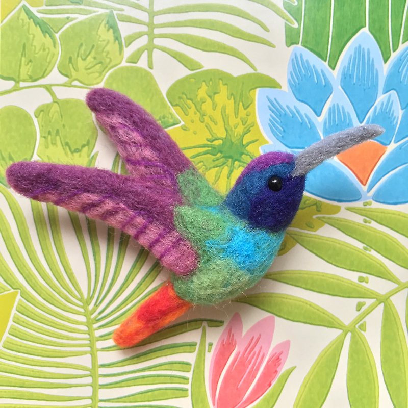 Wool Brooches Multicolor - Hummingbird-Hand-made wool felt pins