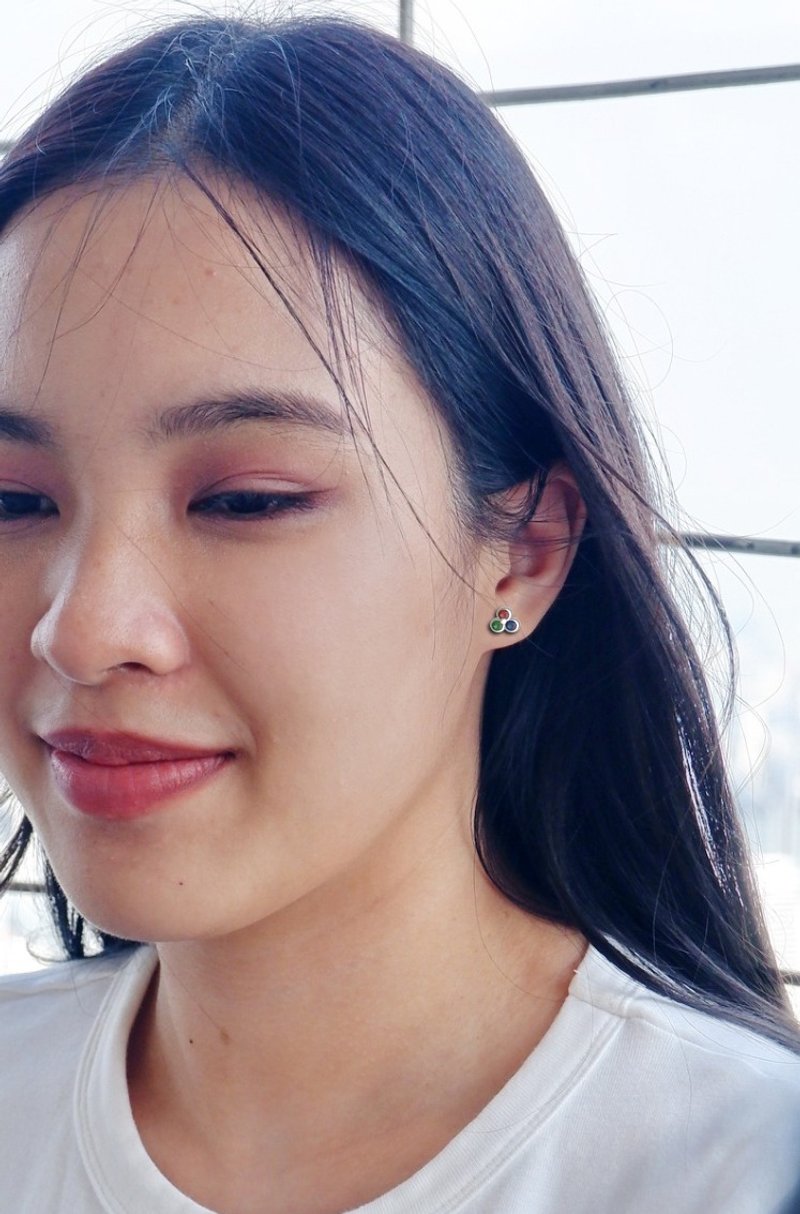 ์์Natural gemstones earring Silver, Stud earring Minimalist gift , good quality - 耳環/耳夾/耳骨夾 - 銀 咖啡色