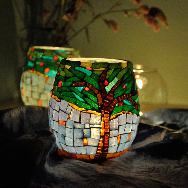 Falling flowers ·autumn/  Handmade mosaic candlestick/ Home decoration - Candles & Candle Holders - Glass 