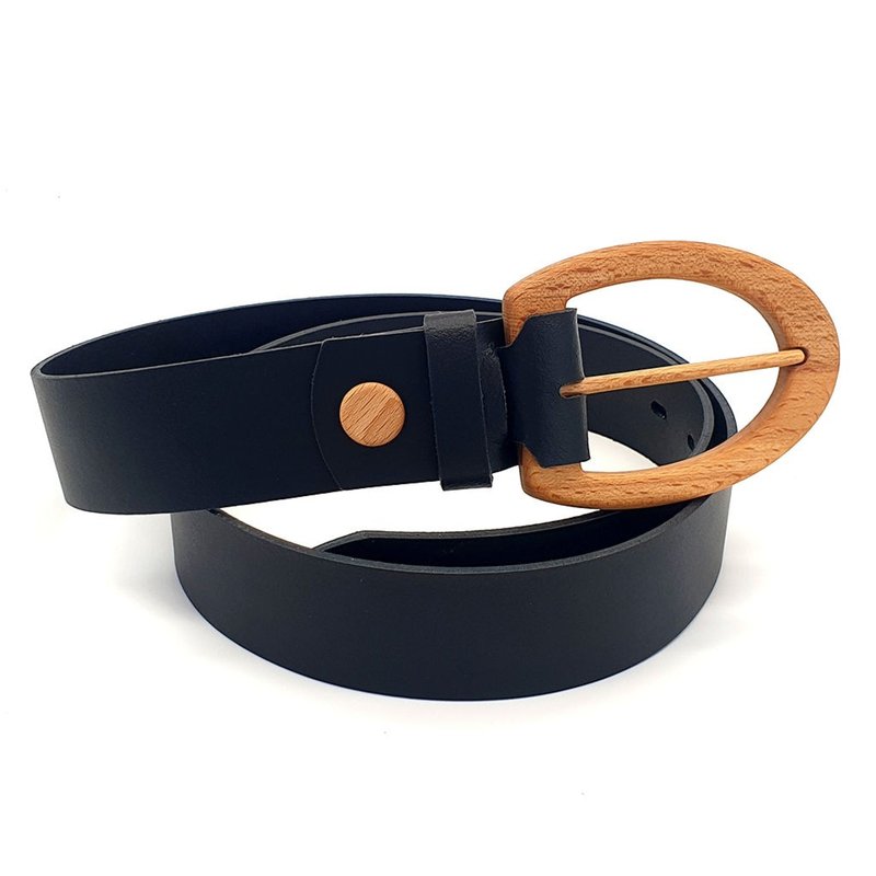 Wood Belt Serengeti Clever 403 - Beech Wood Black Split Leather Belt - 腰帶/皮帶 - 木頭 黑色