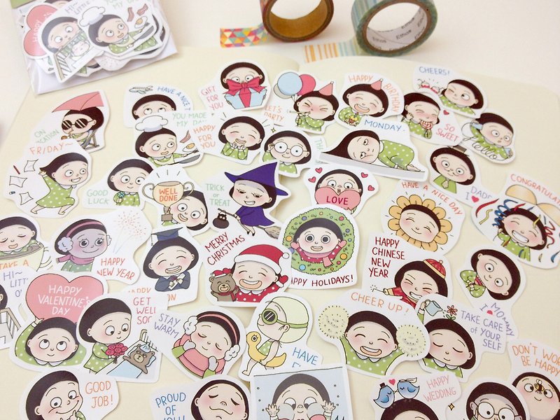 Bo sister festival package and congratulate cute illustration stickers Groups - a set of 40 stickers sticker pack PDA cute girl stickers stickers - สติกเกอร์ - กระดาษ หลากหลายสี