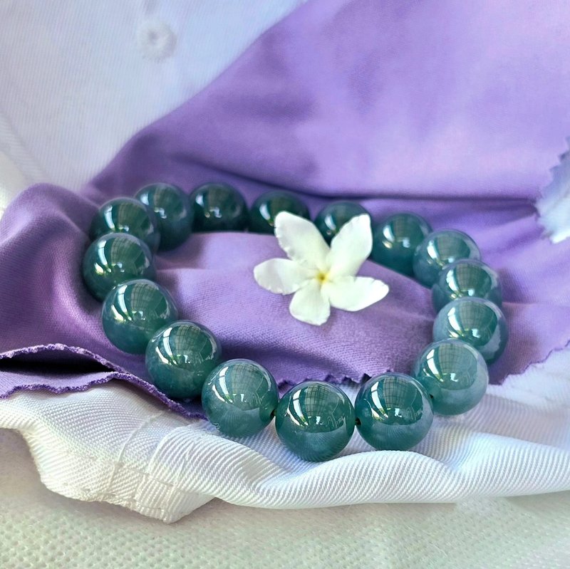 High quality jade bracelet, sea blue color, clear texture, some beads have Snow, natural jade 12.5-16 mm. - 手鍊/手環 - 寶石 藍色