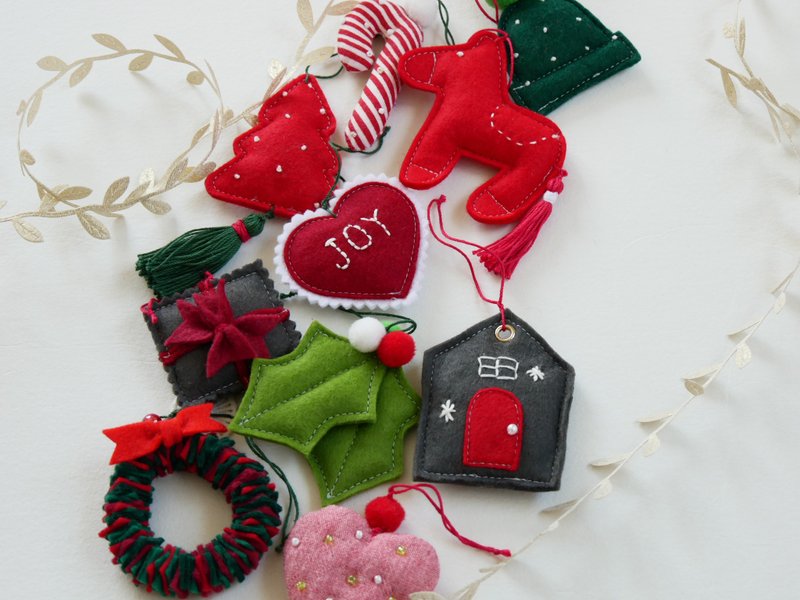 【Christmas】オーナメント　ガーランド　10点セット - 編織/刺繡/羊毛氈/縫紉 - 棉．麻 多色