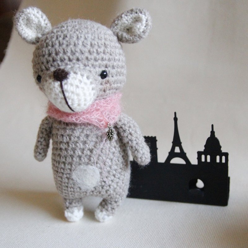Amigurumi crochet doll: gray Rabbit+scarf - Stuffed Dolls & Figurines - Other Materials Gray