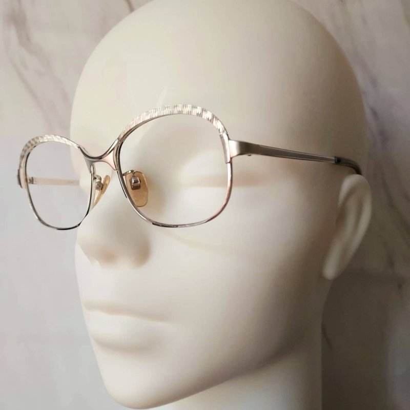 美麗弧線 NOS 刻花銀色鏡面 金屬古董眼鏡  日本製Nikon品牌 - 眼鏡/鏡框 - 其他材質 