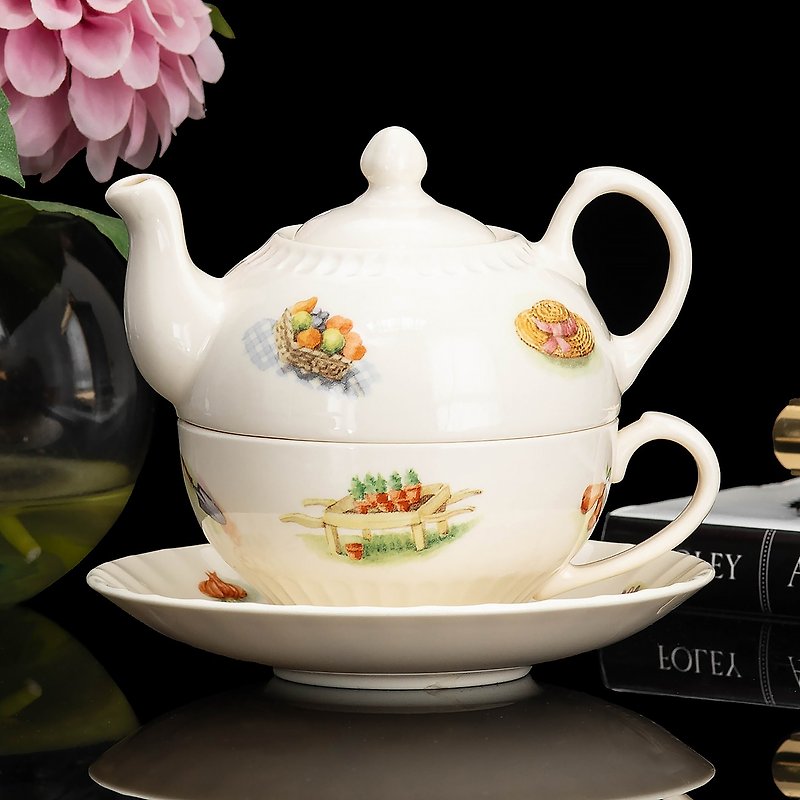 英國製Aynsley甜蜜花園骨瓷Tea for one個人下午茶茶具咖啡杯壼具 - 咖啡壺/咖啡周邊 - 瓷 