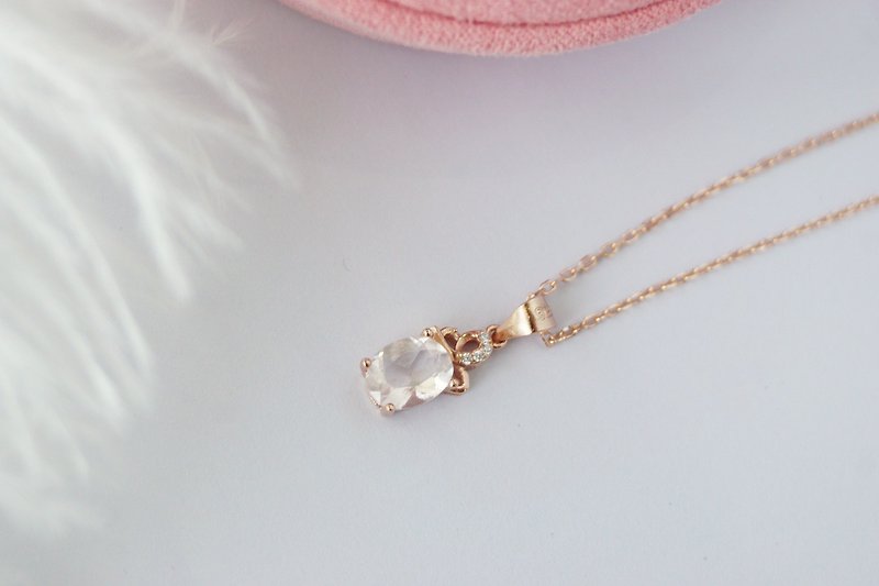 Natural Rose Quartz pendant and necklace, Silver 925 with Rose gold plated