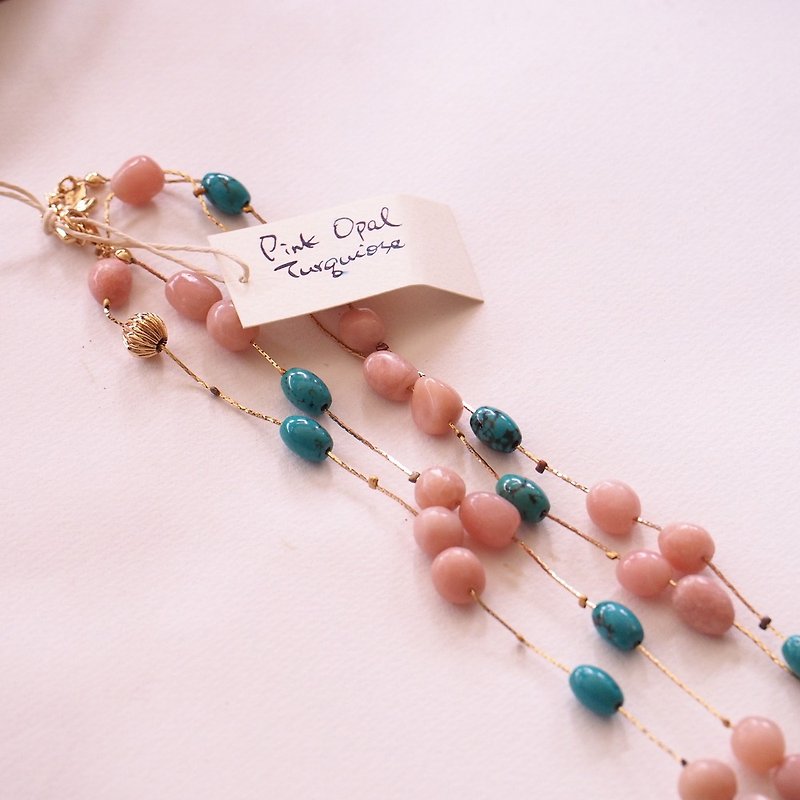 Semi-Precious Stones Long Necklaces Pink - The wallet is not sad. The sample is out of the pink opal turquoise brass gold-plated long chain