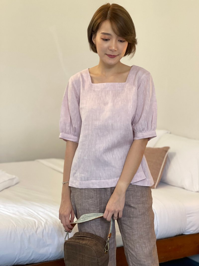 Primrose  Blouse : Breathable  Linen Dresses Short Sleeves Pink Color - 女上衣/長袖上衣 - 棉．麻 粉紅色