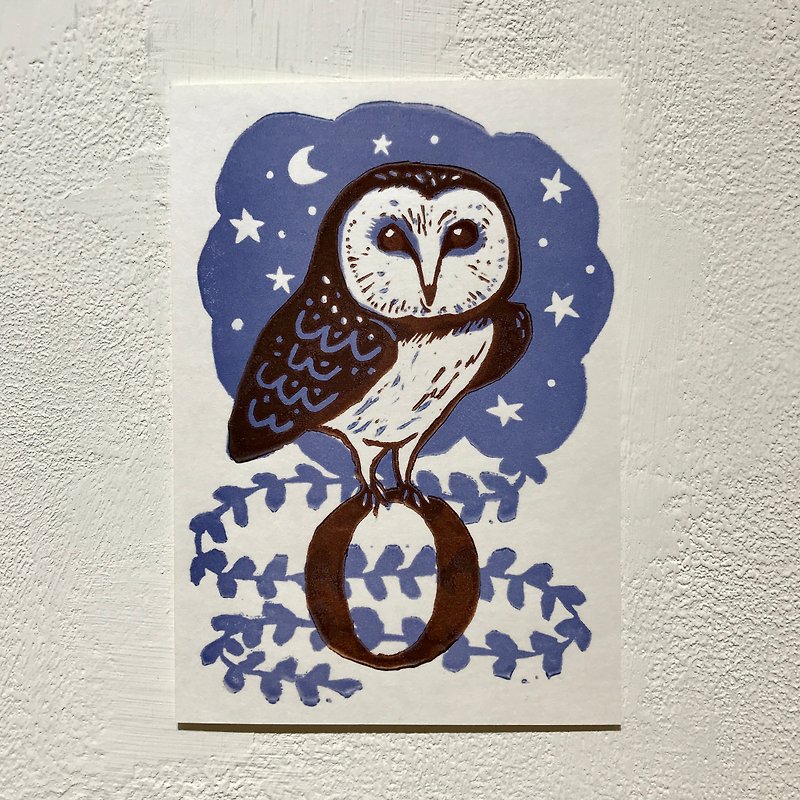 O is for Owl hand-printed postcard owl abc letter postcard - การ์ด/โปสการ์ด - กระดาษ สีม่วง