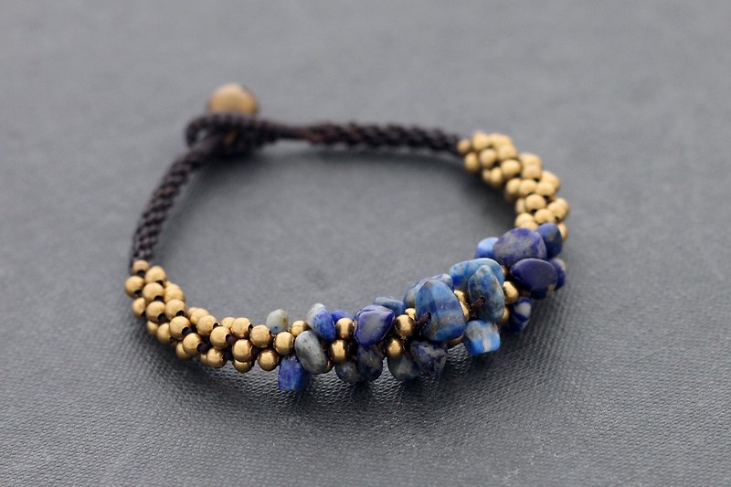 lapis lazuli Woven Bead Bracelets Stone Crunchy Boho Gypsy - สร้อยข้อมือ - กระดาษ สีน้ำเงิน