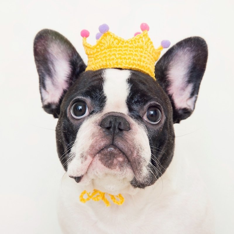 Fairy tale little princess pet dog cat hand-woven custom crown - ชุดสัตว์เลี้ยง - ผ้าฝ้าย/ผ้าลินิน สีเหลือง