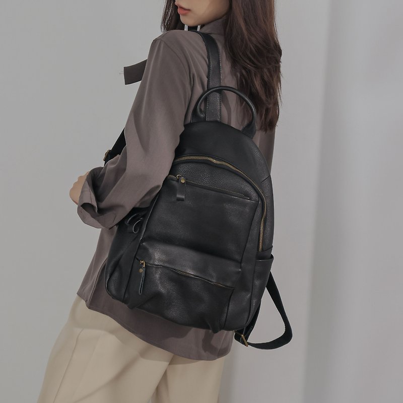 Detailed Double Pocket Design - Light Travel Backpack - Black