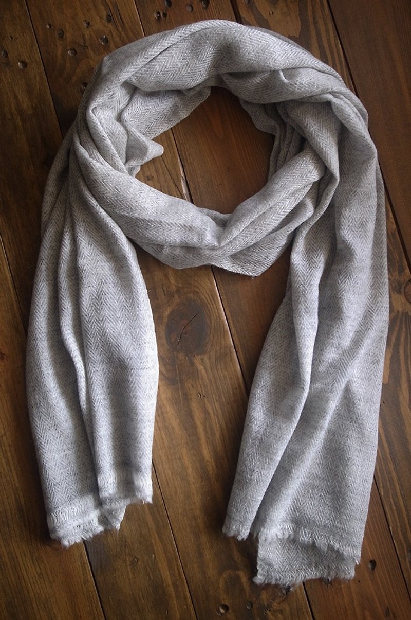 Cashmere Stripes Shawl / Scarf / Stole Handmade from Nepal_Light Brown - Knit Scarves & Wraps - Wool Brown