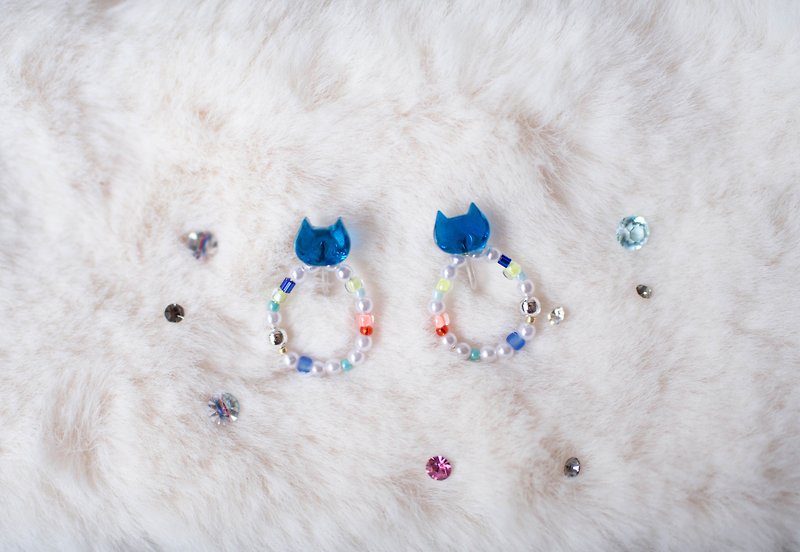 糖果 貓咪 日本珠 珍珠 樹脂 耳環 / 耳夾 - 耳環/耳夾 - 樹脂 白色