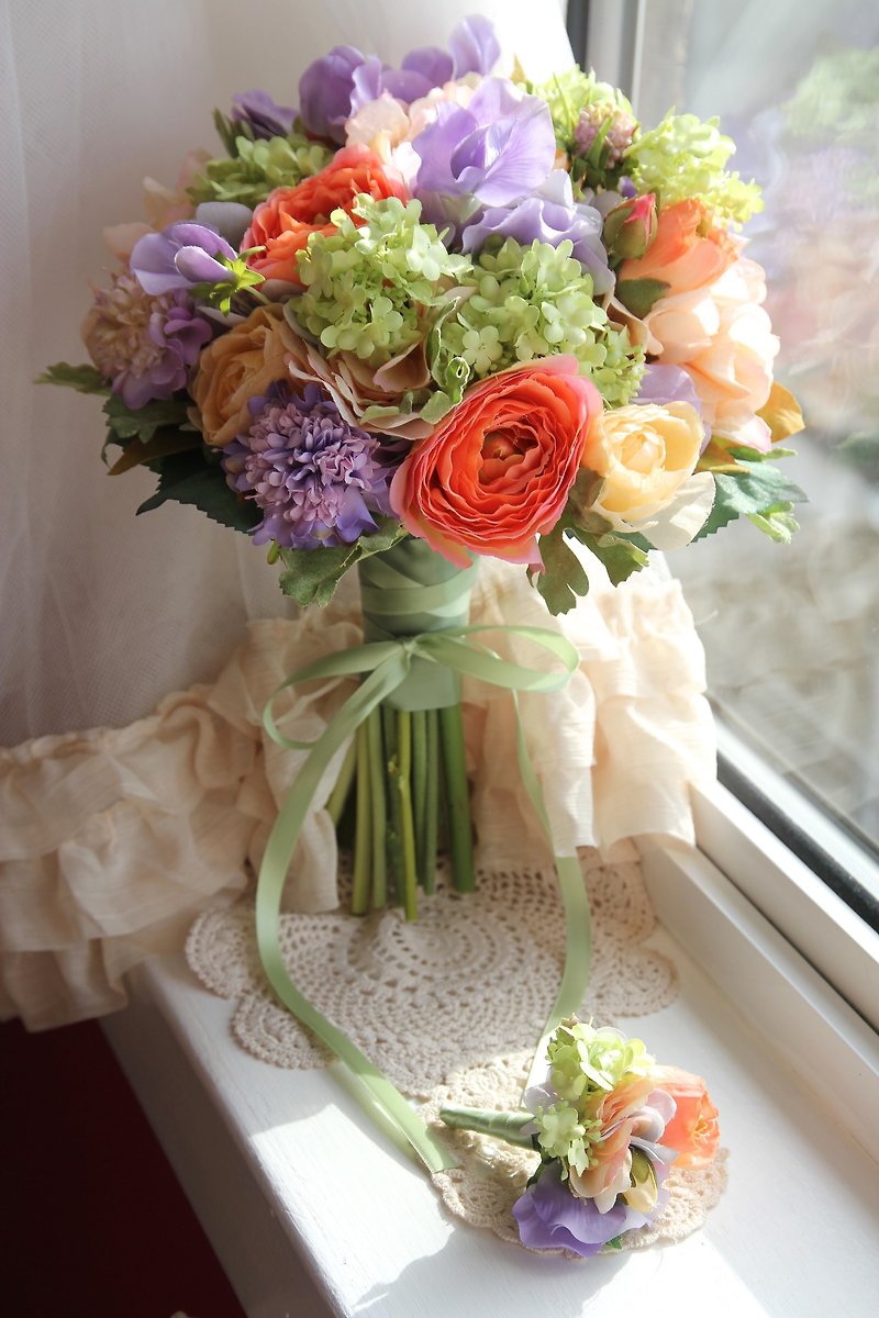 乗客の開発のための欧州花嫁のブーケブーケブーケブーケ結婚式のブーケは、小さな花の花束ウエディングブーケ結婚式のビュッフェの結婚式屋外写真屋外の写真は、結婚式のブーケ妊娠中の写真撮影の小道具と結婚結婚持っていました - 観葉植物 - 寄せ植え・花 オレンジ