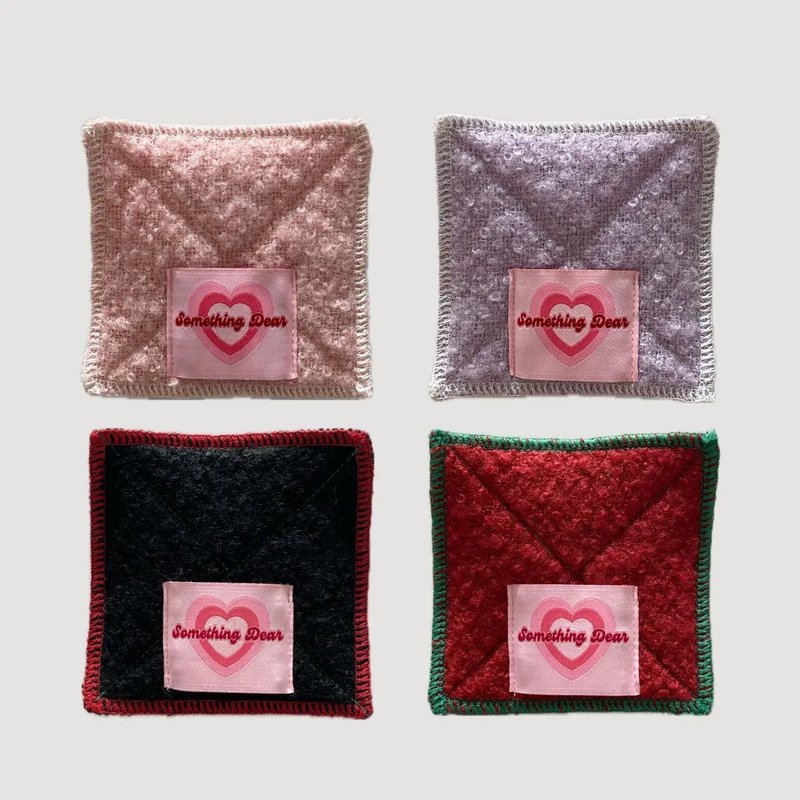 Soft Wool Fabric Coaster – Mongle Stitch Detail | Red / Black / Pink / Violet - 杯墊 - 棉．麻 