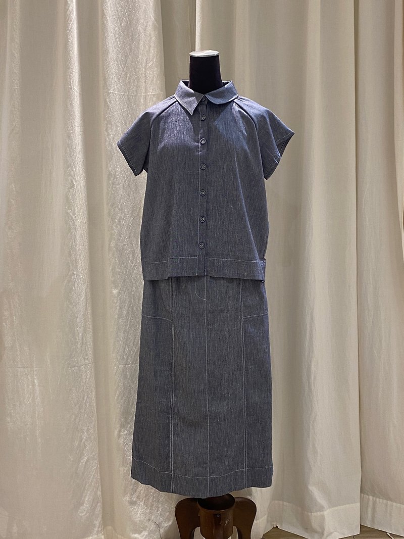 Elastic waisted denim skirt - กระโปรง - ผ้าฝ้าย/ผ้าลินิน สีน้ำเงิน