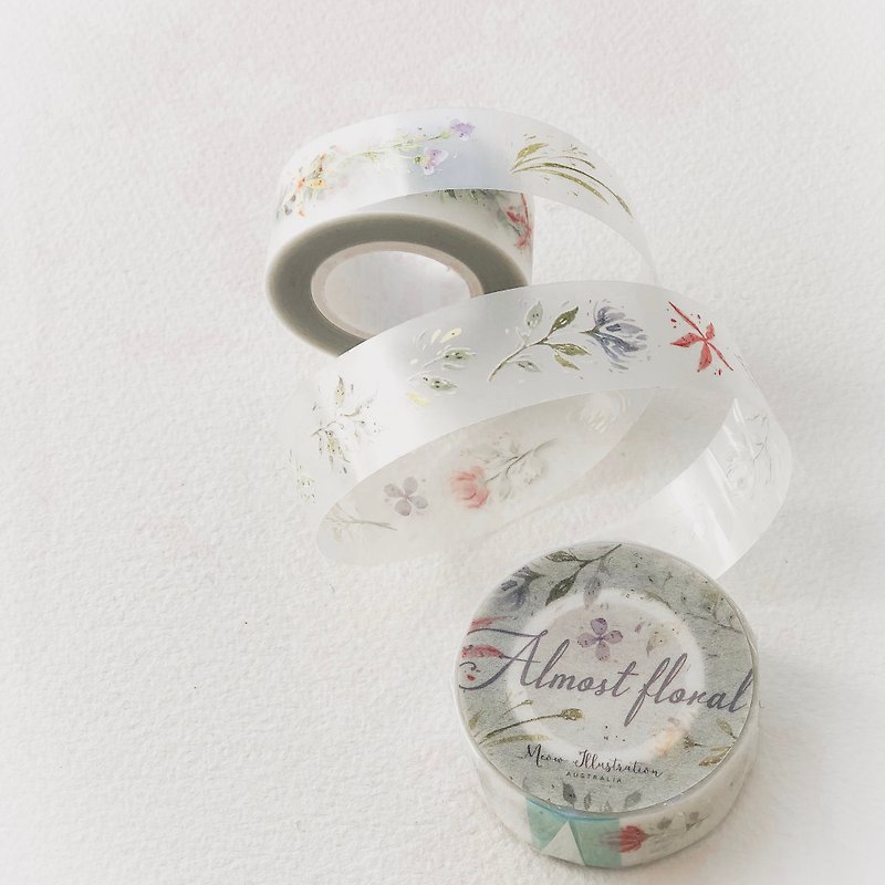 Matte PET- Almost floral Washi Tape (Special Oil and white ink with ReleasPaper) - มาสกิ้งเทป - พลาสติก หลากหลายสี