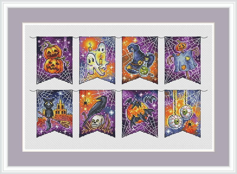Halloween Flags Cross Stitch Pattern Digital Download - Knitting, Embroidery, Felted Wool & Sewing - Other Materials 