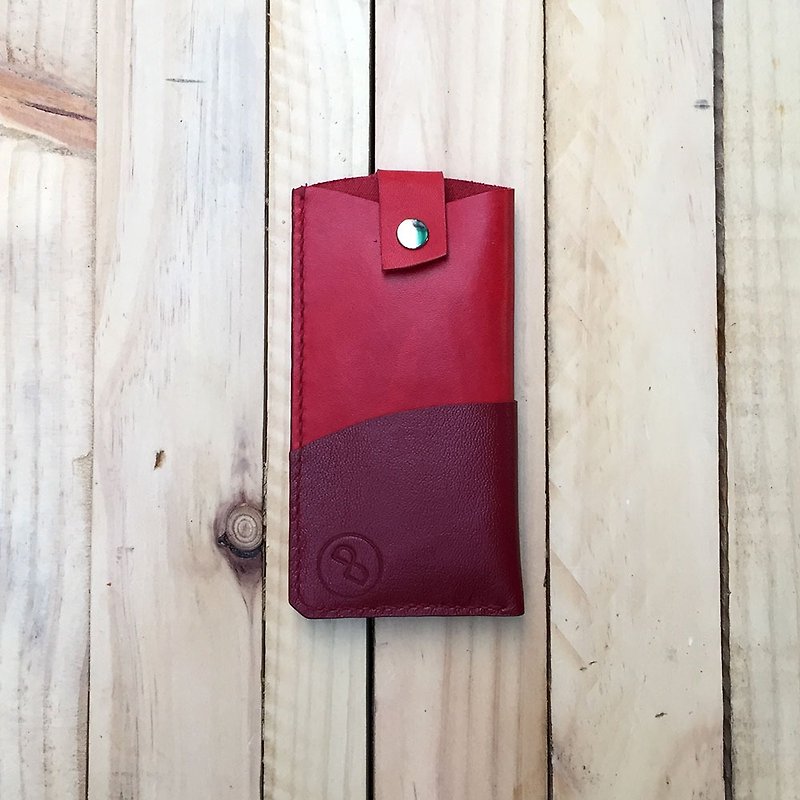 DUAL - 手縫皮革撞色手機套/袋- 喜紅(i6 i6+) - 手機殼/手機套 - 真皮 紅色