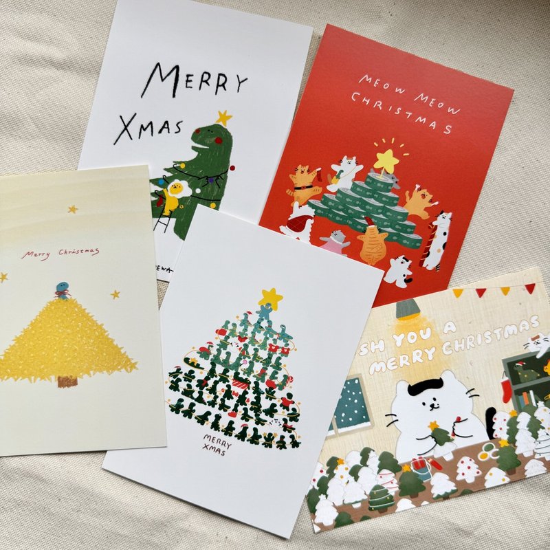 聖誕卡片 / 恐龍 / 貓-五款 - 心意卡/卡片 - 紙 白色