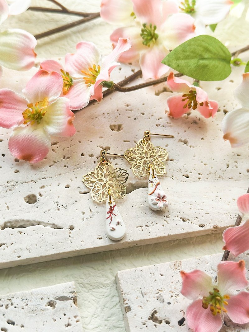 【Sakura.Yuan】series - handmade soft pottery earrings/ Clip-On - Earrings & Clip-ons - Pottery Pink