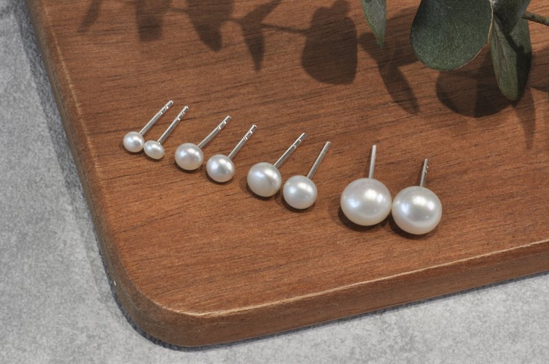 Ermao Silver[natural pearl sterling silver ear needles] 3, 4, 5, 7 mm - Earrings & Clip-ons - Pearl Silver