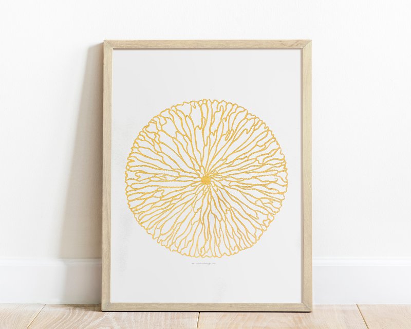 Abstract Flower Linocut Print White Gold Classical Living Room Wall Art Decor - 壁貼/牆壁裝飾 - 紙 金色