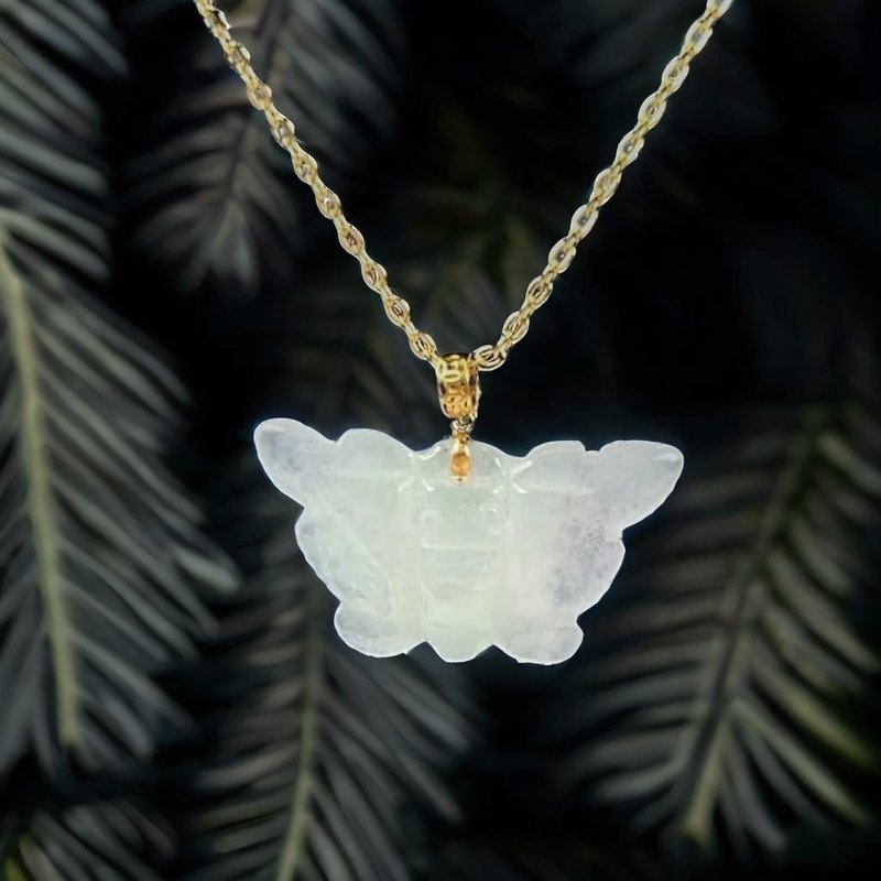 【福迭】冰種翡翠蝴蝶項鍊 18K金墜頭 | 天然緬甸A貨翡翠 | 送禮 - 吊飾/掛飾 - 玉石 透明