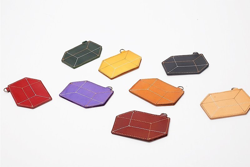 新しいAMEETカラーシリーズ植物性なめし革幾何学的なボックスカードホルダー8色 - パスケース - 革 レッド