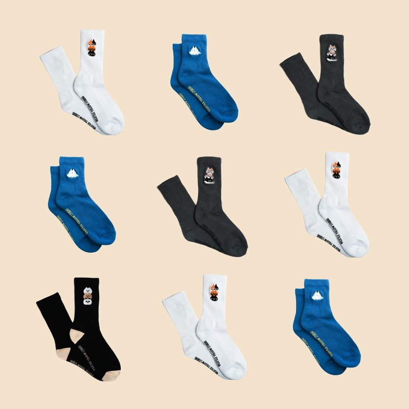 【500元聖誕禮物】刺繡襪優惠套組: 刺繡短襪+長襪+聖誕卡片 - 帽子 - 棉．麻 藍色