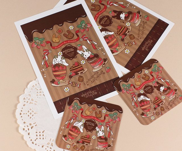 2色セット】 ポストカードとステッカー イチゴの季節シリーズ ショコラ