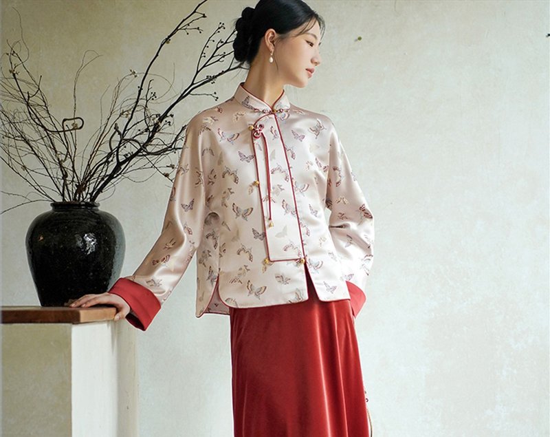 蝶京華 新中式中國風 織金提花 上衣/半裙 - 裙子/長裙 - 其他材質 紅色