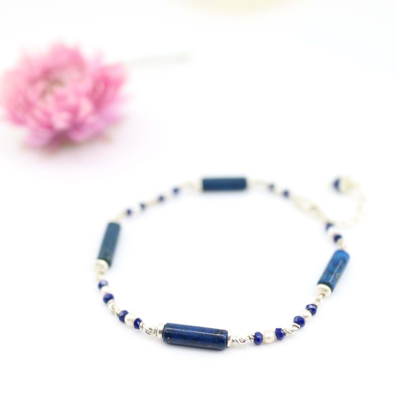 Lapis Lazuli_Natural Pearl Sterling Silver Bracelet - สร้อยข้อมือ - เครื่องเพชรพลอย สีน้ำเงิน