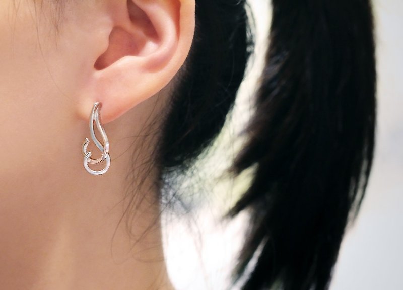 925 sterling silver minimalist design double hook elegant streamline shape drop earrings - Earrings & Clip-ons - Sterling Silver Silver