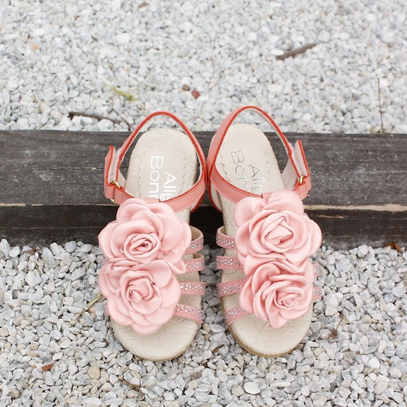Blossoming flowers open little lady sandals-berry powder - รองเท้าเด็ก - หนังแท้ สึชมพู